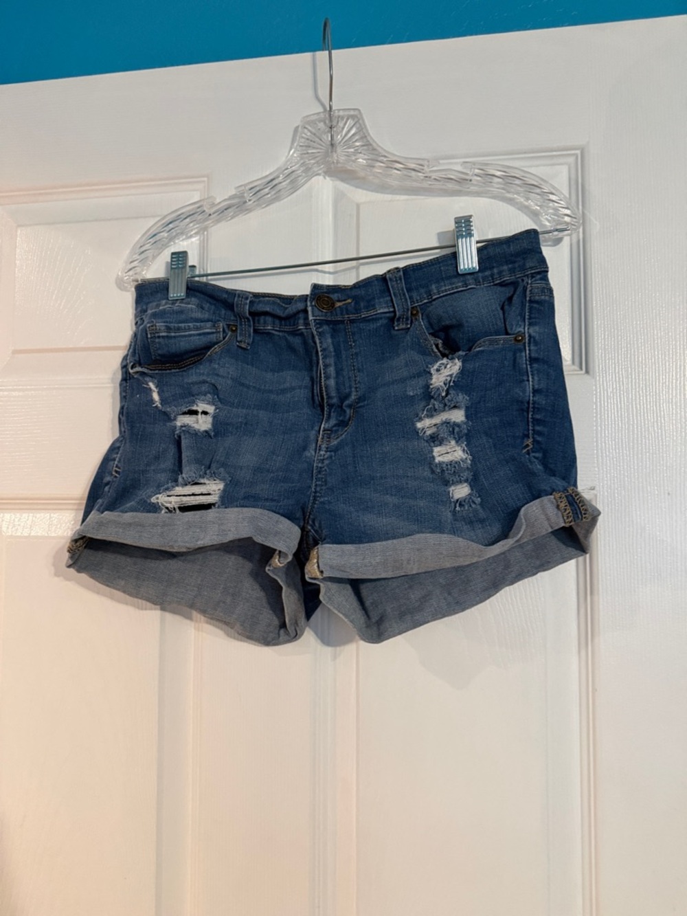 Mudd Rolled-Hem Distressed Denim Shorts - Blue